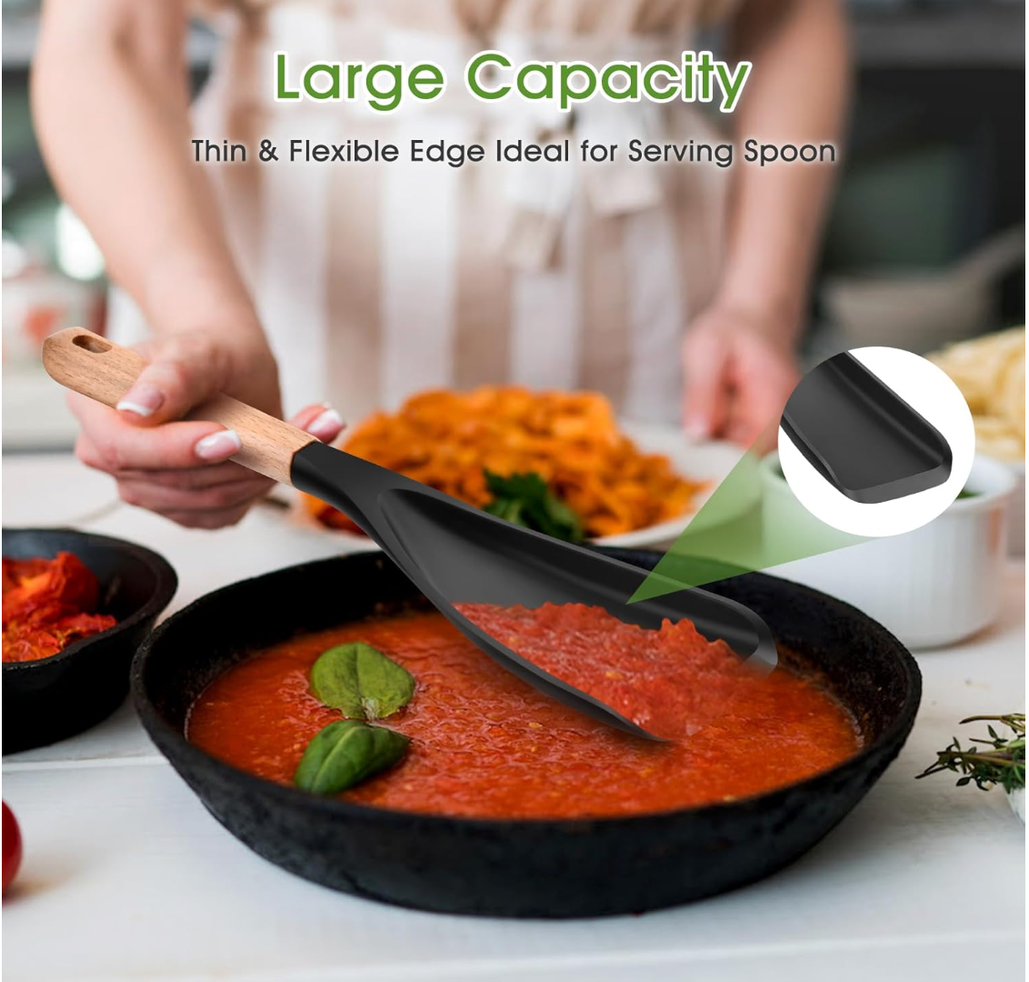 Silicone Cooking Spoon with Wooden Handle