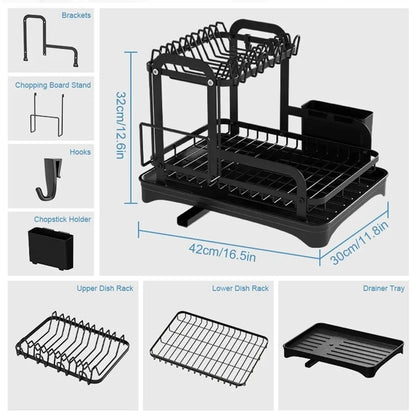 Tier Dish Drying Rack with Drain Basket