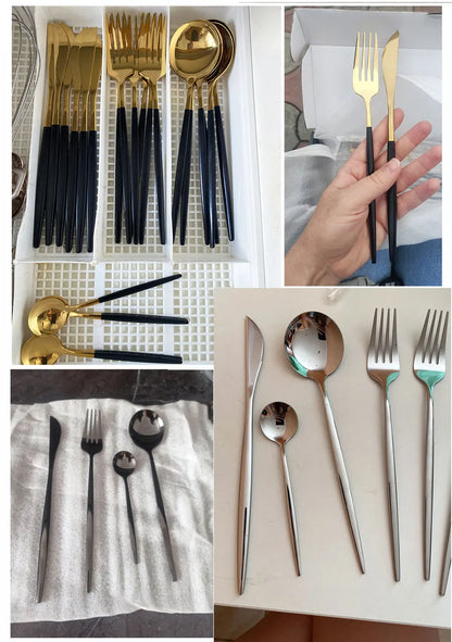 Piece Black & Gold Cutlery Set