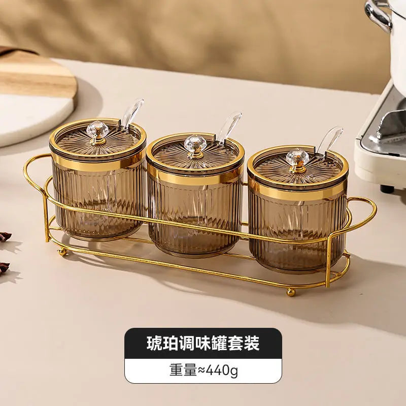 Luxury Gold-Plated Vertical Pattern Spice Jar Set