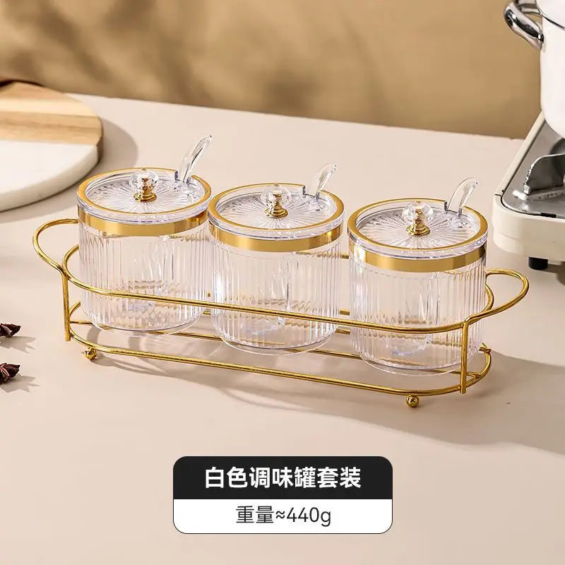 Luxury Gold-Plated Vertical Pattern Spice Jar Set