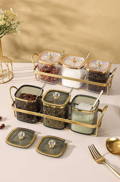 Luxury Gold-Plated Vertical Pattern Spice Jar Set