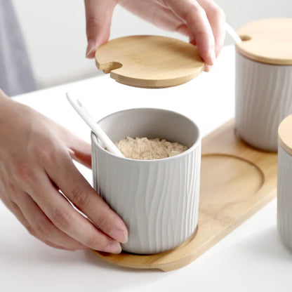 Ceramic Seasoning Jars with Wooden Lid