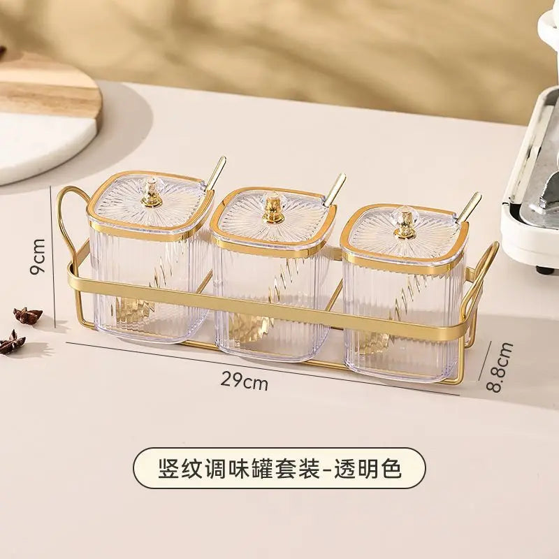 Luxury Gold-Plated Vertical Pattern Spice Jar Set