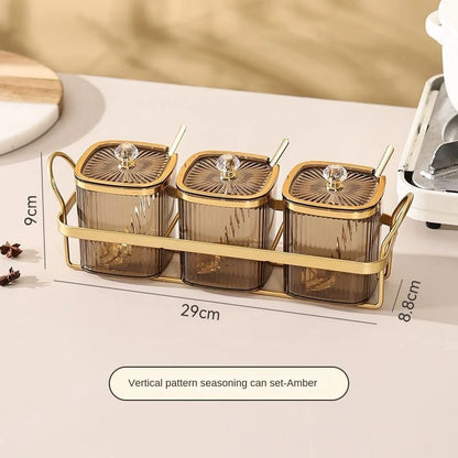 Luxury Gold-Plated Vertical Pattern Spice Jar Set