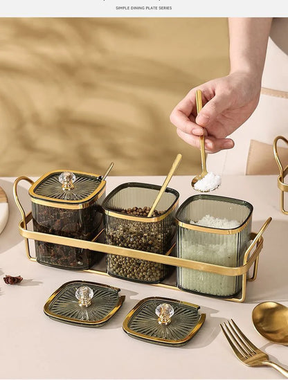 Luxury Gold-Plated Vertical Pattern Spice Jar Set