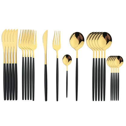 Piece Black & Gold Cutlery Set