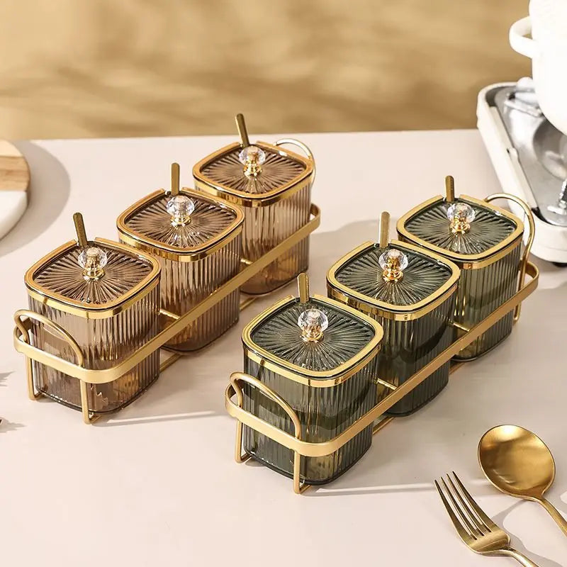 Luxury Gold-Plated Vertical Pattern Spice Jar Set