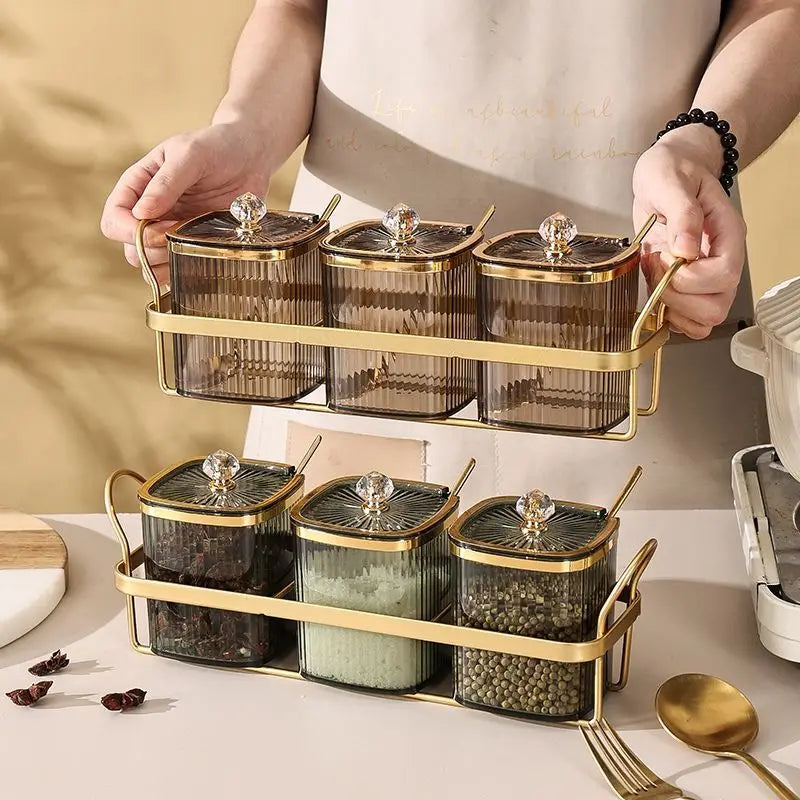 Luxury Gold-Plated Vertical Pattern Spice Jar Set