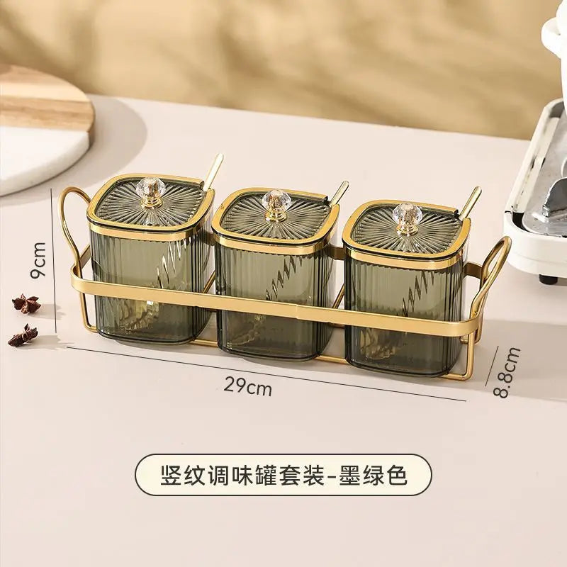 Luxury Gold-Plated Vertical Pattern Spice Jar Set