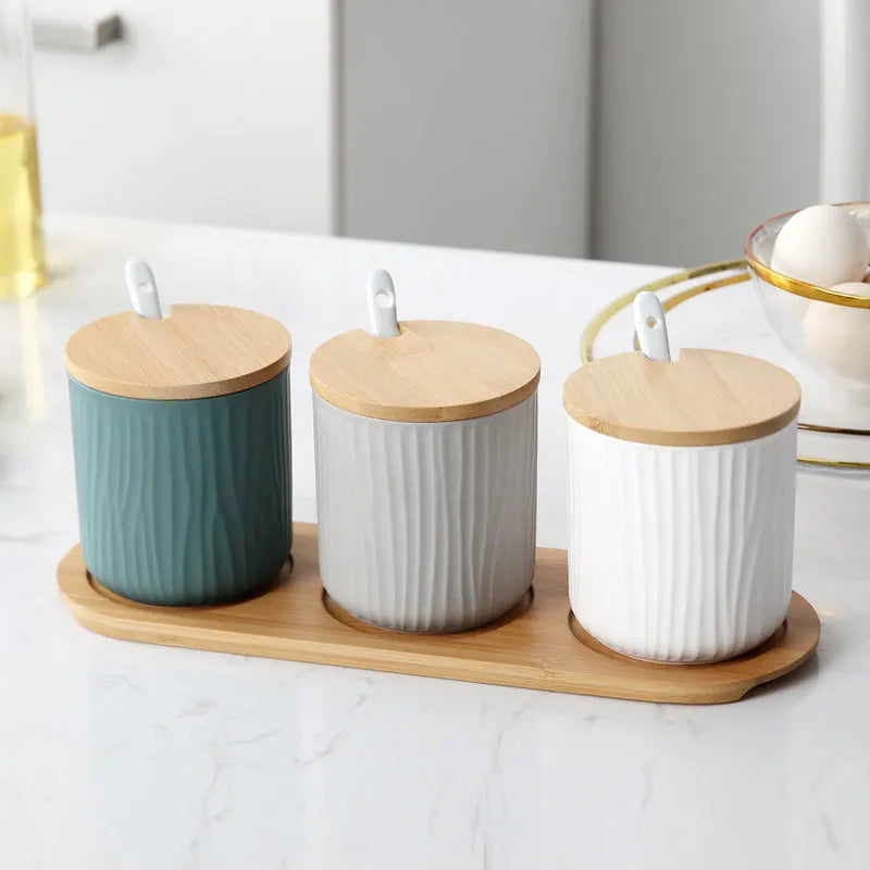 Ceramic Seasoning Jars with Wooden Lid