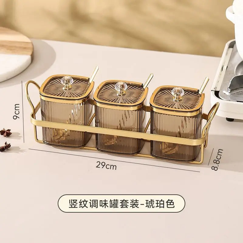 Luxury Gold-Plated Vertical Pattern Spice Jar Set