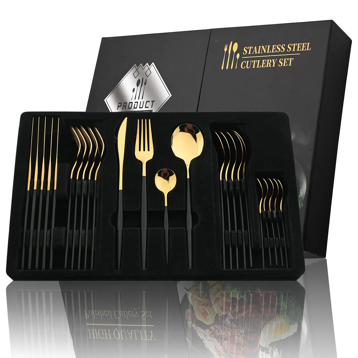 Piece Black & Gold Cutlery Set