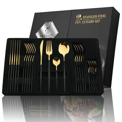 Piece Black & Gold Cutlery Set