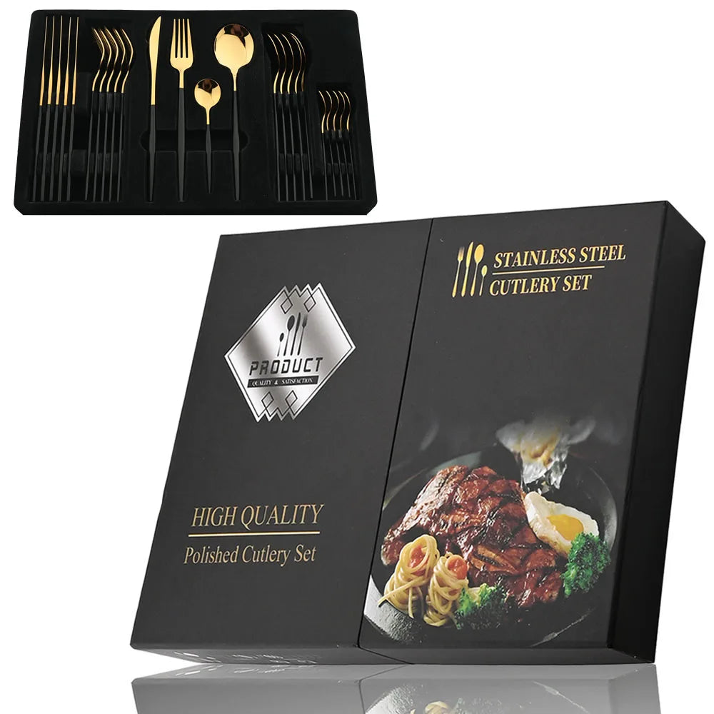 Piece Black & Gold Cutlery Set