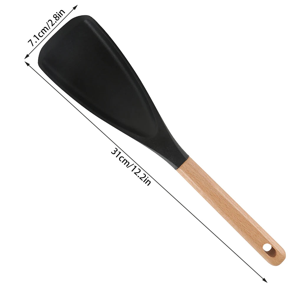 Silicone Cooking Spoon with Wooden Handle