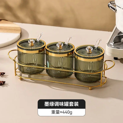 Luxury Gold-Plated Vertical Pattern Spice Jar Set