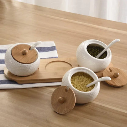 Ceramic Seasoning Jars with Wooden Lid